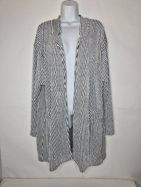 Express Sweaters - Express Womens XL Long Sleeve Open Cardigan Duster Overcoat Black White Striped